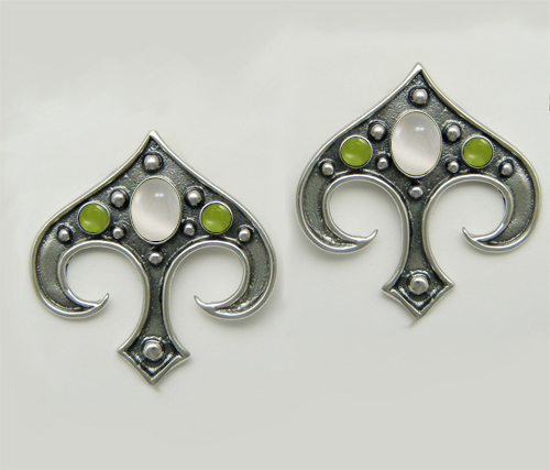 Sterling Silver Gothic Inspired Drop Dangle Earrings With White Moonstone And Peridot